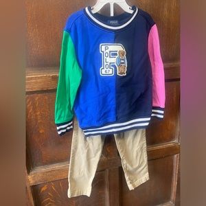 Boys polo Ralph Lauren set size 3T. Sweater, khaki pants with belt